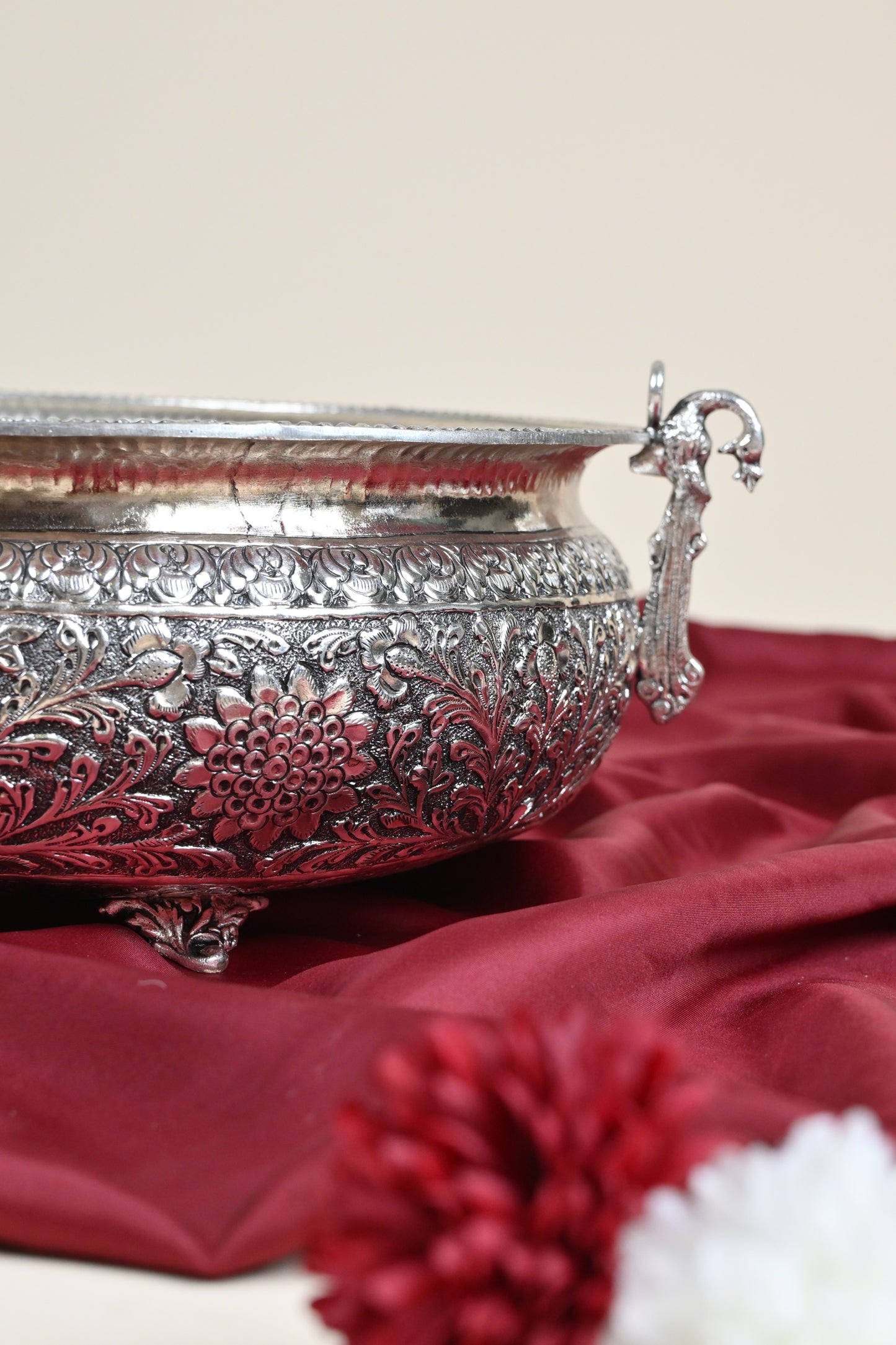 Large Handcrafted German Silver Urli Bowl – Traditional Decorative Centerpiece for Festive & Pooja Decor