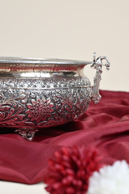 Large Handcrafted German Silver Urli Bowl – Traditional Decorative Centerpiece for Festive & Pooja Decor