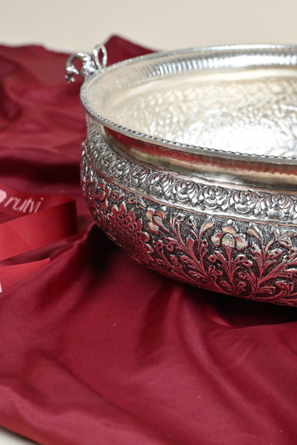 Large Handcrafted German Silver Urli Bowl – Traditional Decorative Centerpiece for Festive & Pooja Decor