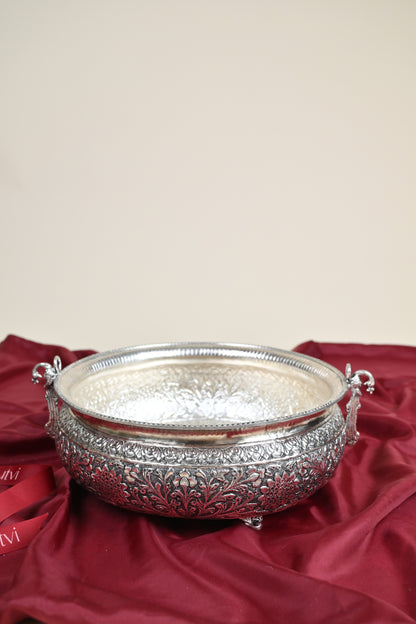 Large Handcrafted German Silver Urli Bowl – Traditional Decorative Centerpiece for Festive & Pooja Decor