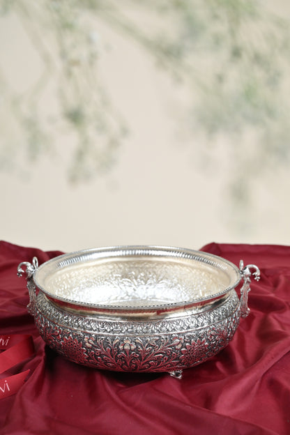 Large Handcrafted German Silver Urli Bowl – Traditional Decorative Centerpiece for Festive & Pooja Decor