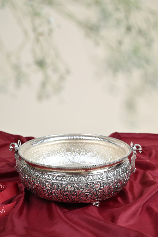 Large Handcrafted German Silver Urli Bowl – Traditional Decorative Centerpiece for Festive & Pooja Decor