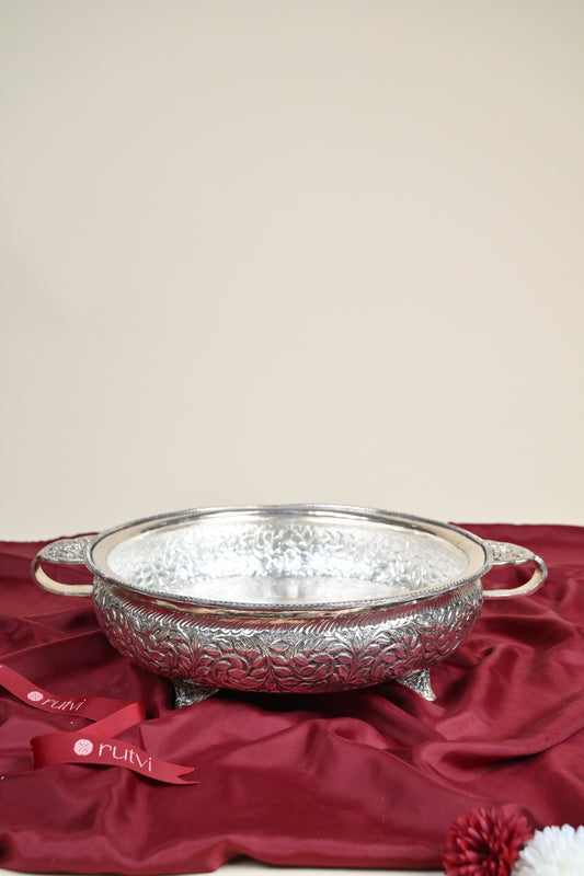 Extra Large Handcrafted German Silver Urli Bowl – Grand Traditional Decorative Centerpiece for Festive & Pooja Decor