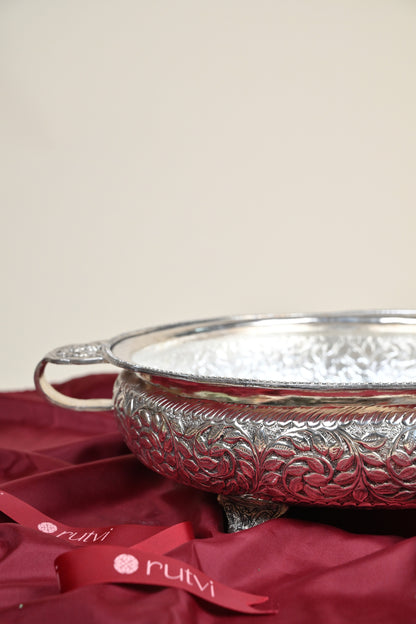 Extra Large Handcrafted German Silver Urli Bowl – Grand Traditional Decorative Centerpiece for Festive & Pooja Decor