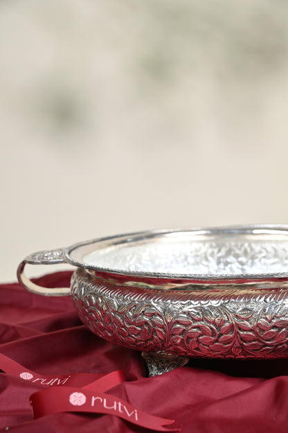 Extra Large Handcrafted German Silver Urli Bowl – Grand Traditional Decorative Centerpiece for Festive & Pooja Decor