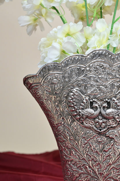 German Silver Embossed Swan Design Decorative Planter Pot – Traditional Floral Urli Vase for Home Décor Set of 2