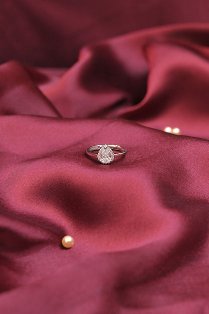 Pear Solitaire Silver Ring
