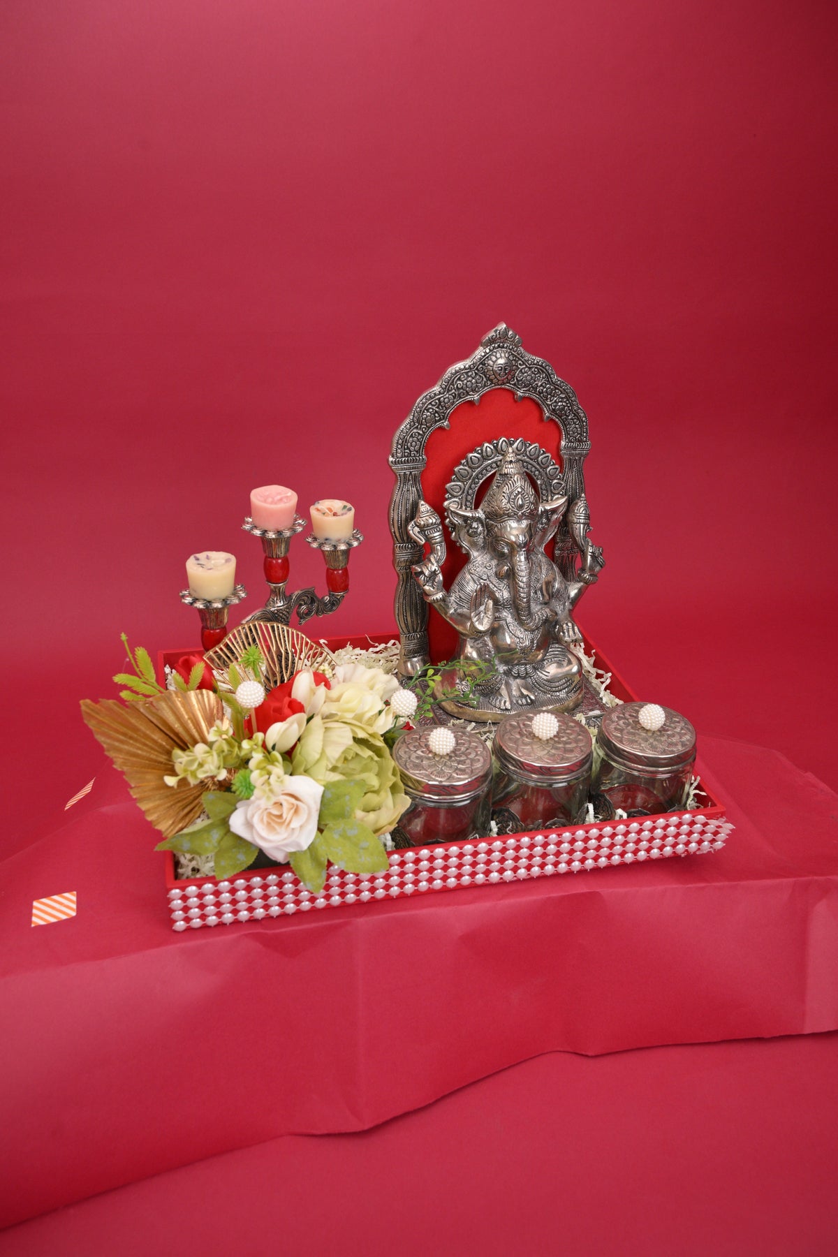 ganesh pooja decor hamper with decorative tray