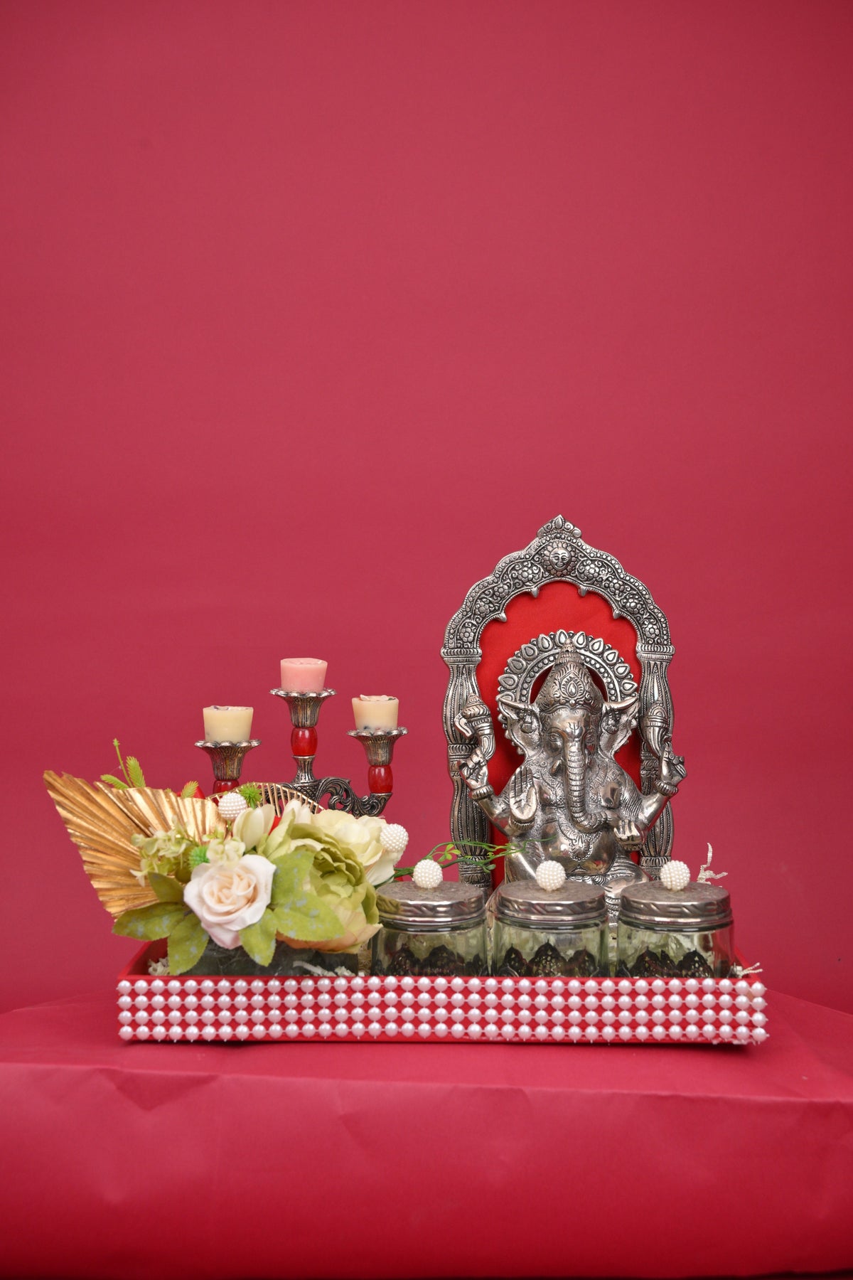 ganesh pooja decor hamper with decorative tray
