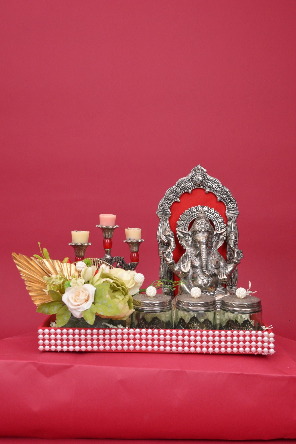 ganesh pooja decor hamper with decorative tray
