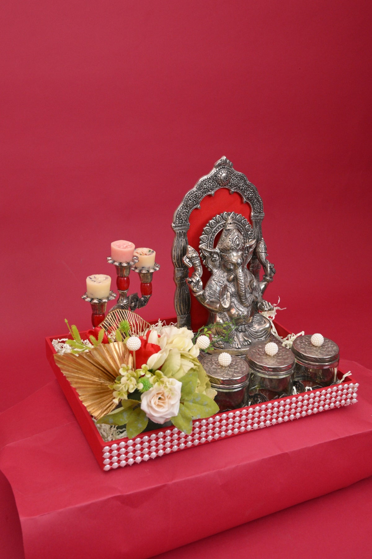 ganesh pooja decor hamper with decorative tray