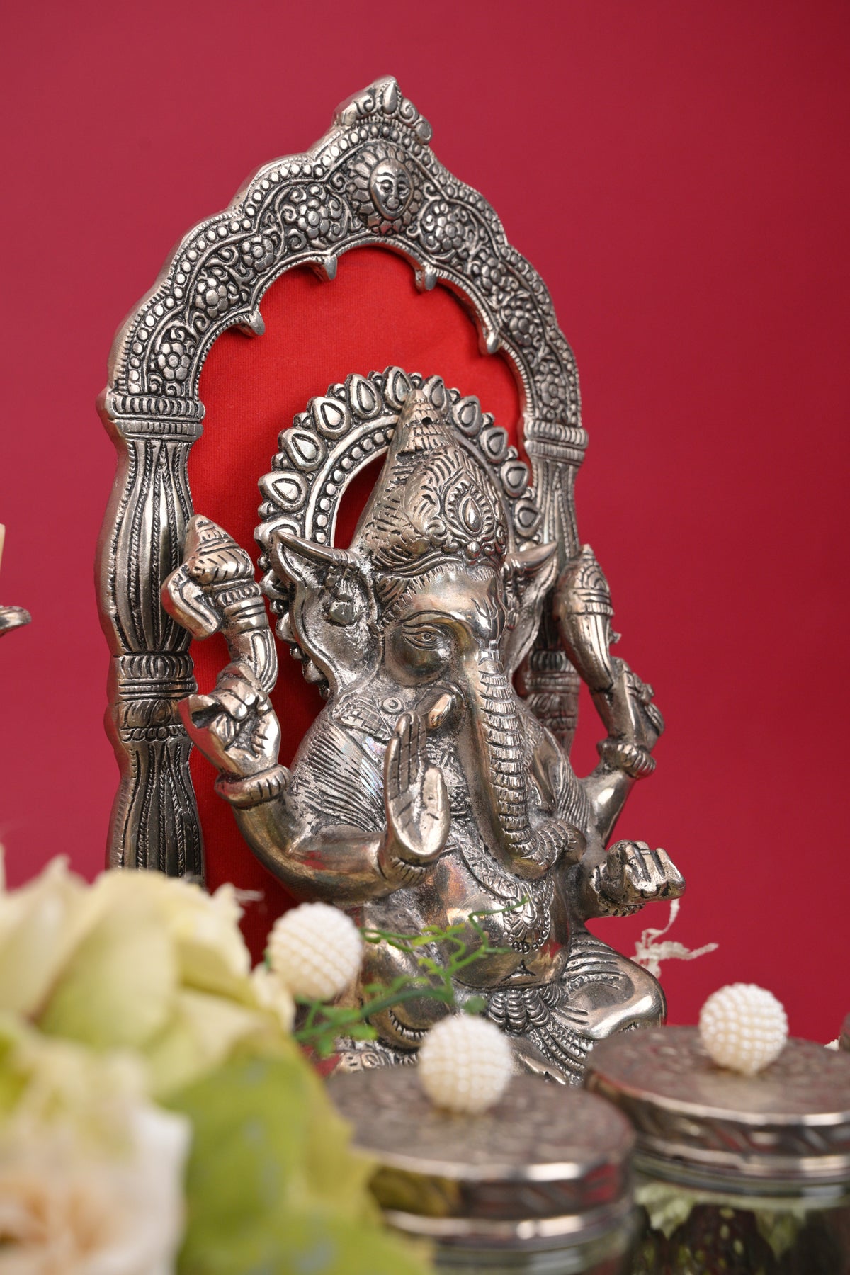 ganesh pooja decor hamper with decorative tray