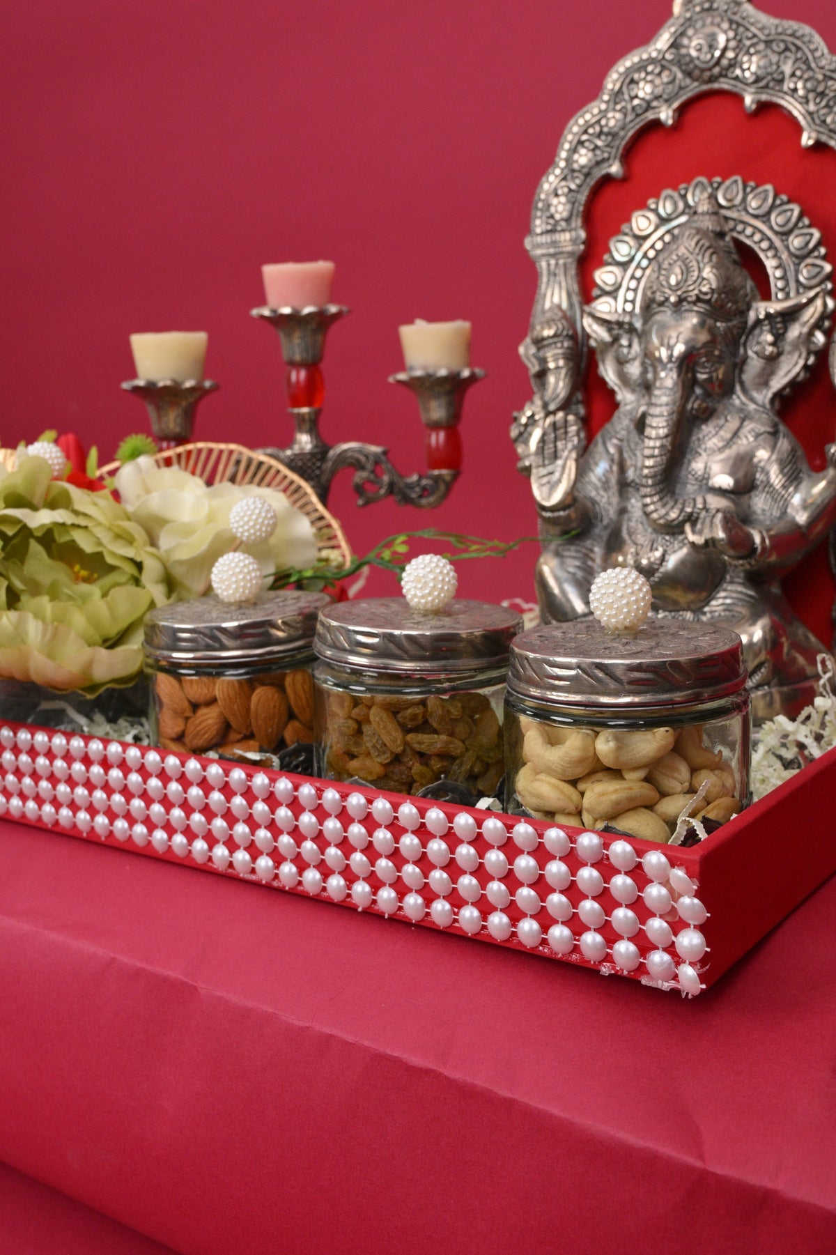 ganesh pooja decor hamper with decorative tray