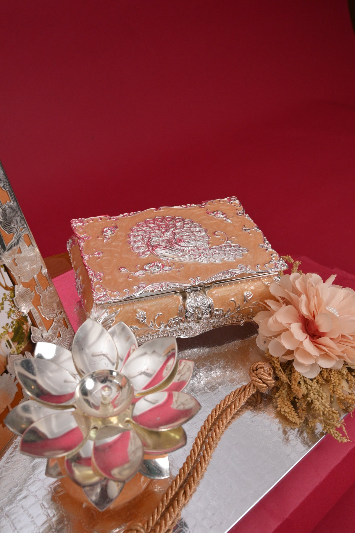 wedding invitation & gift tray with decorative box & diya