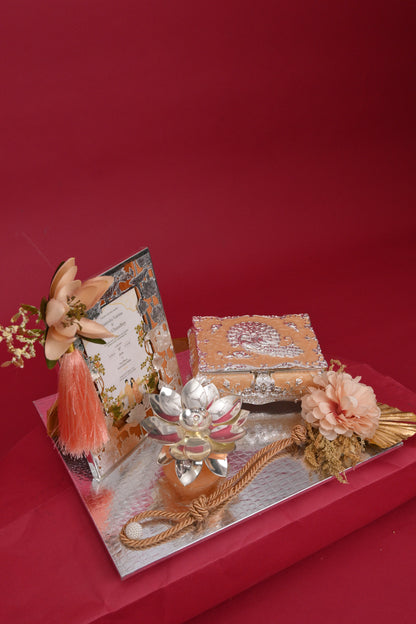 Wedding Invitation & Gift Tray with Decorative Box & Diya