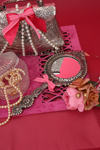 Decorative Gift Hamper with Silver-Toned Bags & Tray