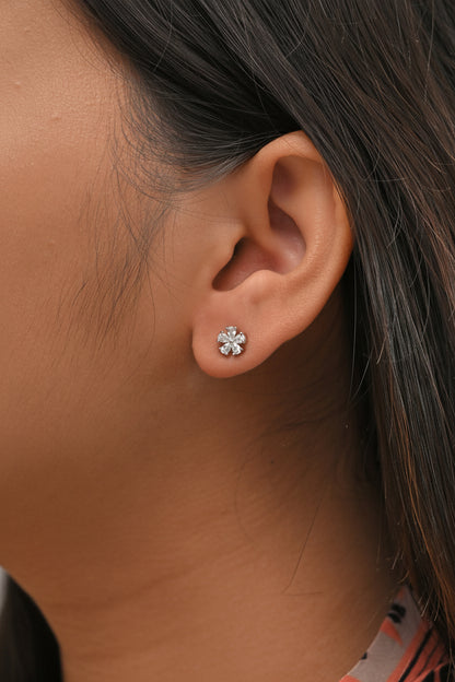 Silver Floral CZ Stud Earrings