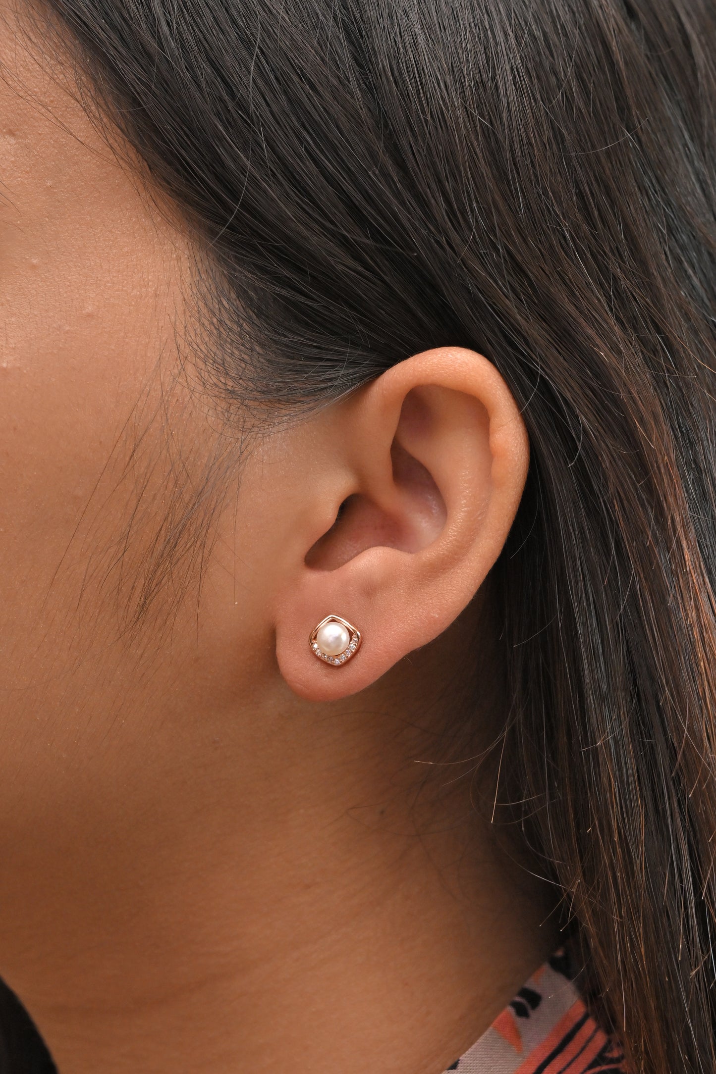 925 silver rose gold pearl stud earrings