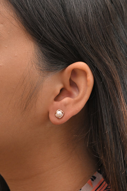925 Silver Rose Gold Pearl Stud Earrings
