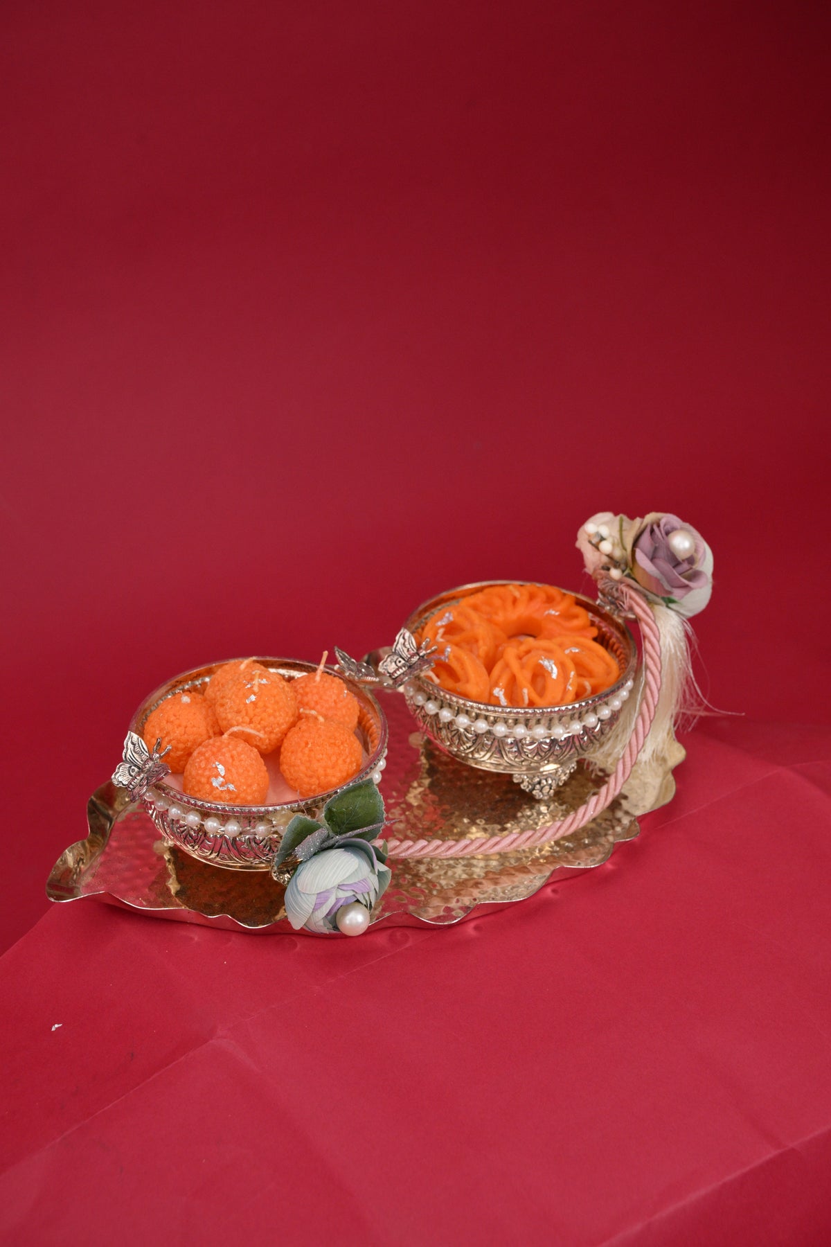 decorative sweet bowls with festive serving tray