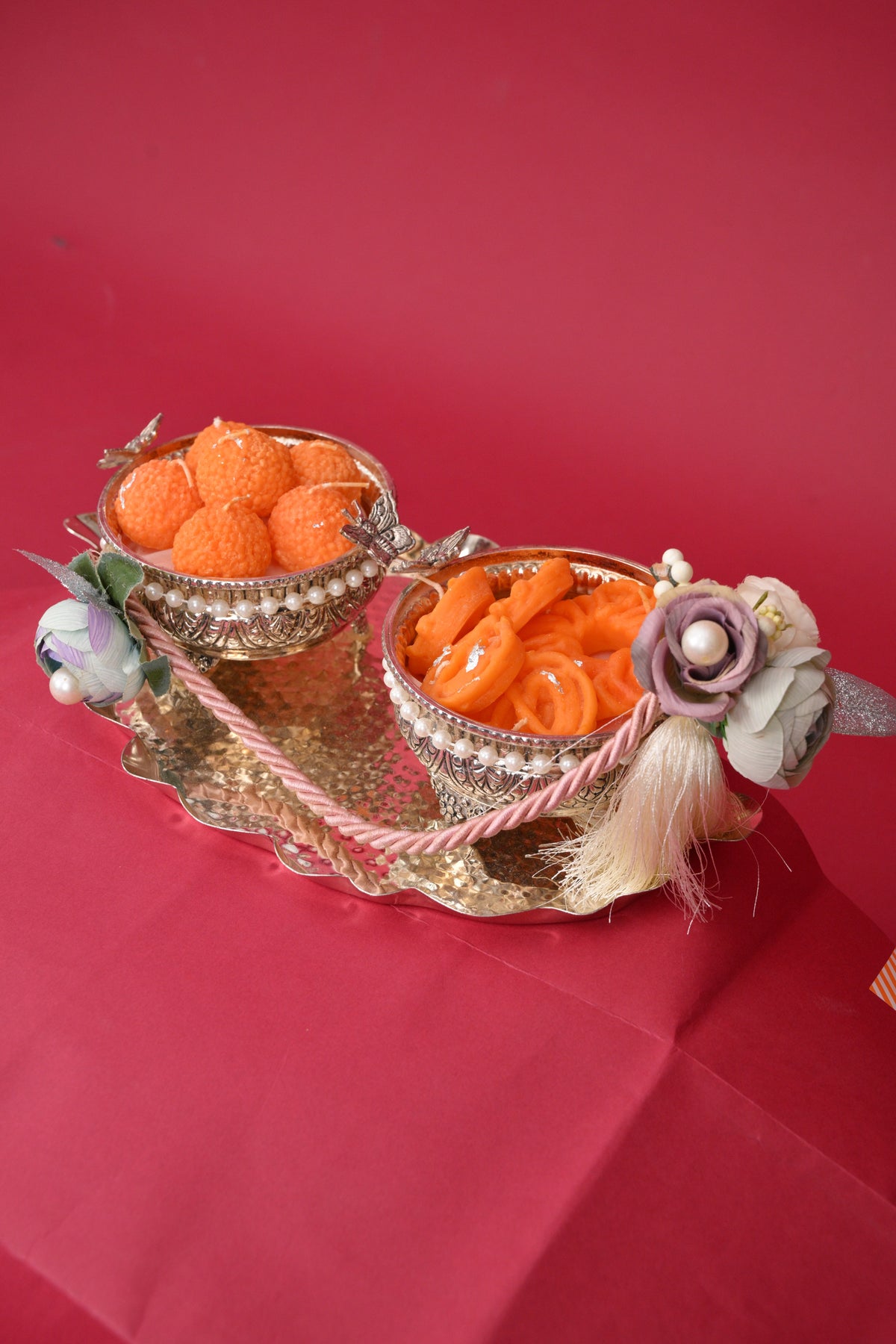 decorative sweet bowls with festive serving tray