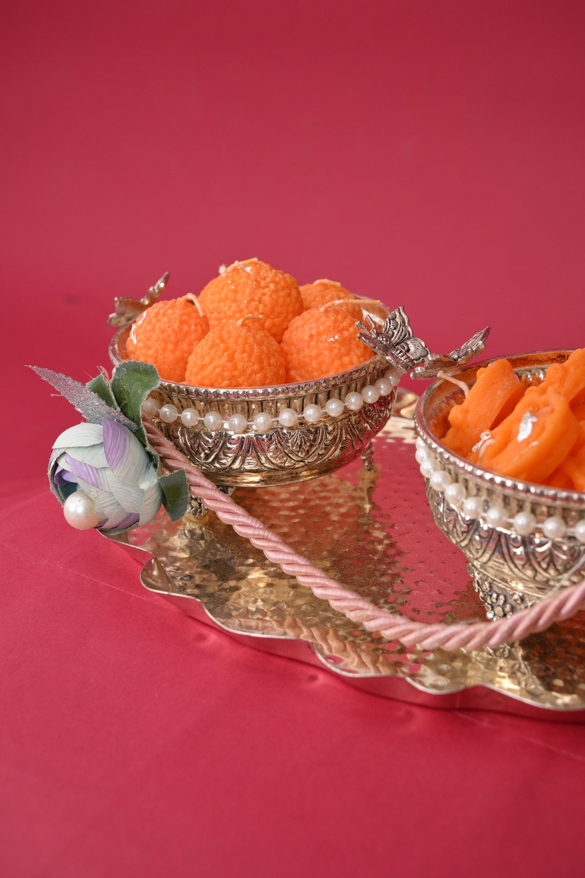 decorative sweet bowls with festive serving tray