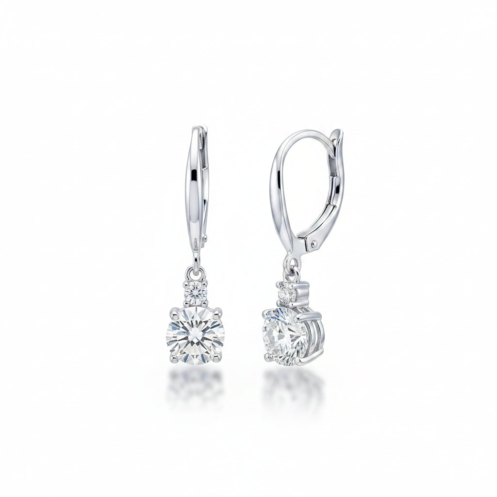 925 silver solitaire drop hoop earrings