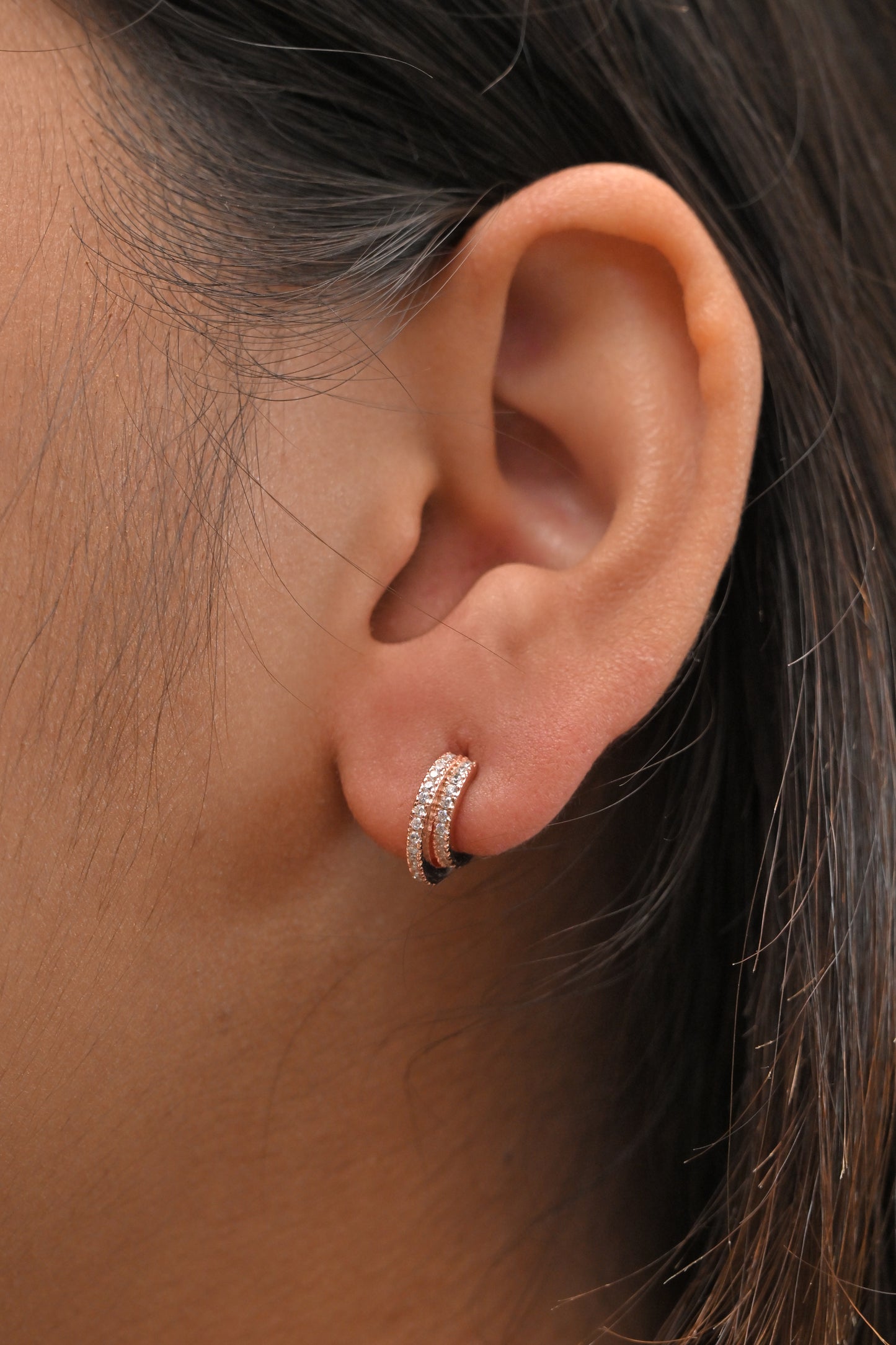 double row cz hoop earrings