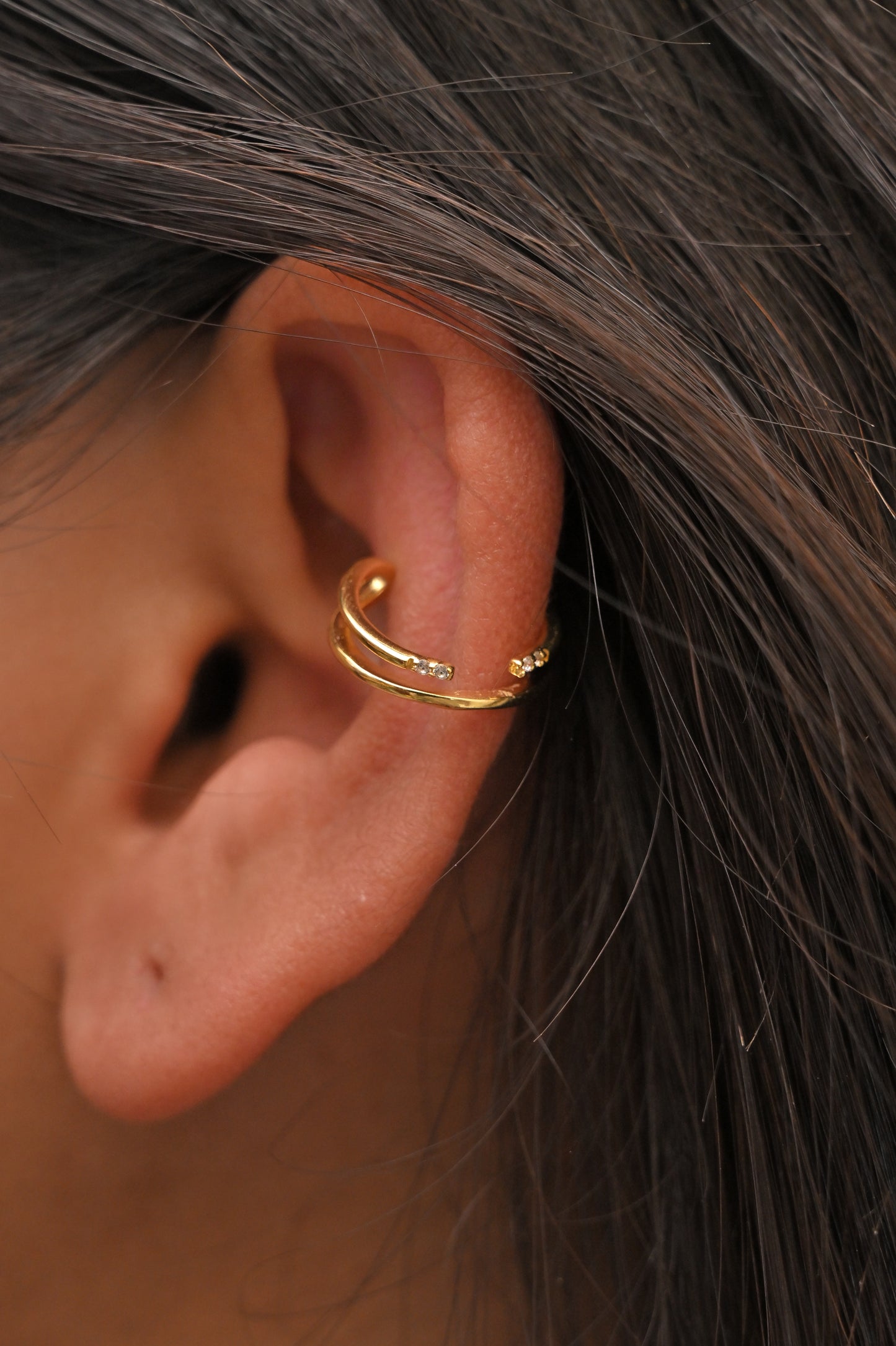 dual loop cz ear cuff earrings