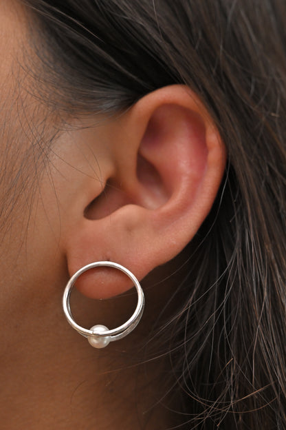 925 Silver Pearl Orbit Stud Earrings
