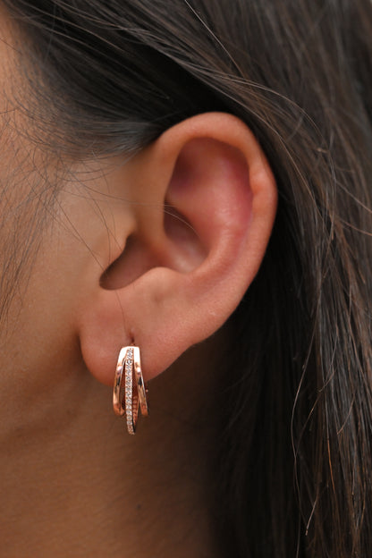 Rose Gold Criss Cross CZ Hoop Earrings
