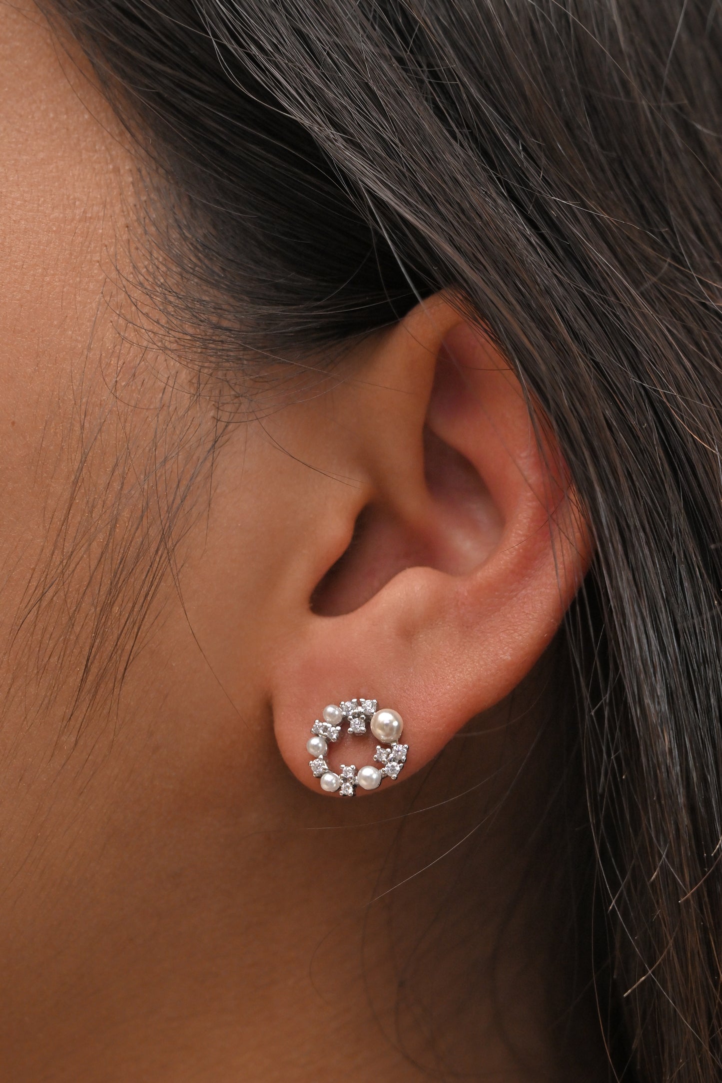 925 silver pearl wreath stud earrings