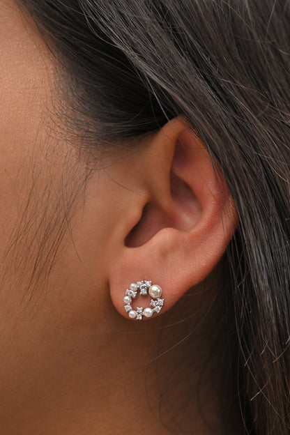 925 Silver Pearl Wreath Stud Earrings