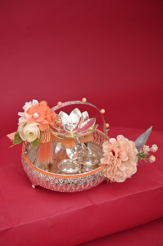 Decorative Gift Basket with Diya & Silver Bowls