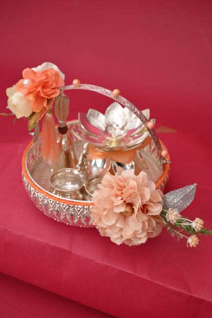 Decorative Gift Basket with Diya & Silver Bowls