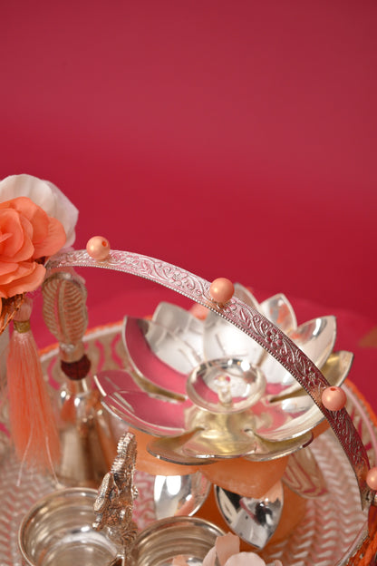 Decorative Gift Basket with Diya & Silver Bowls