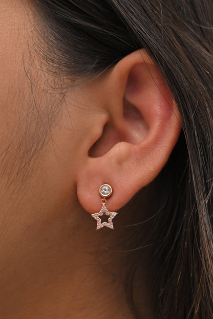 925 Silver CZ Star Drop Stud Earrings