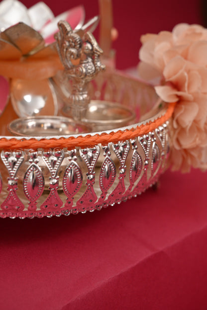 Decorative Gift Basket with Diya & Silver Bowls