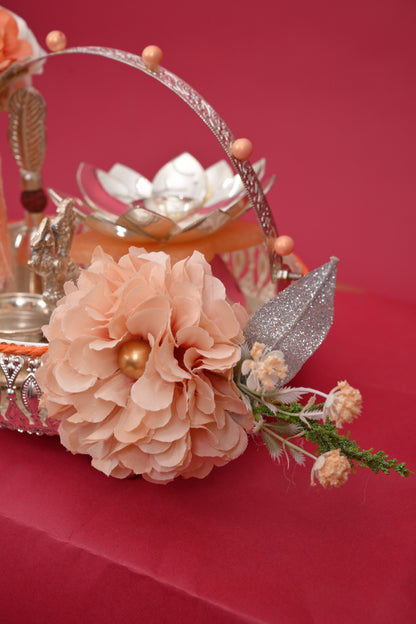 Decorative Gift Basket with Diya & Silver Bowls
