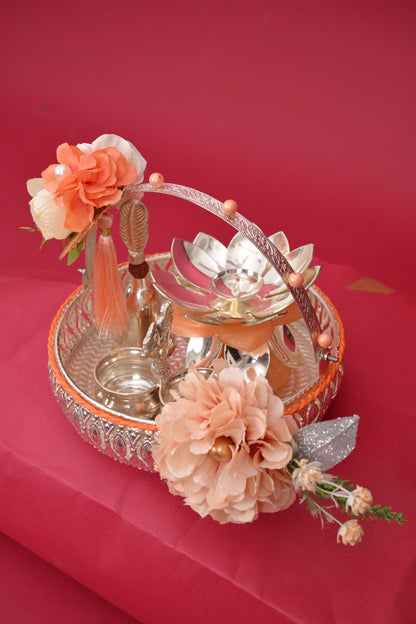Decorative Gift Basket with Diya & Silver Bowls