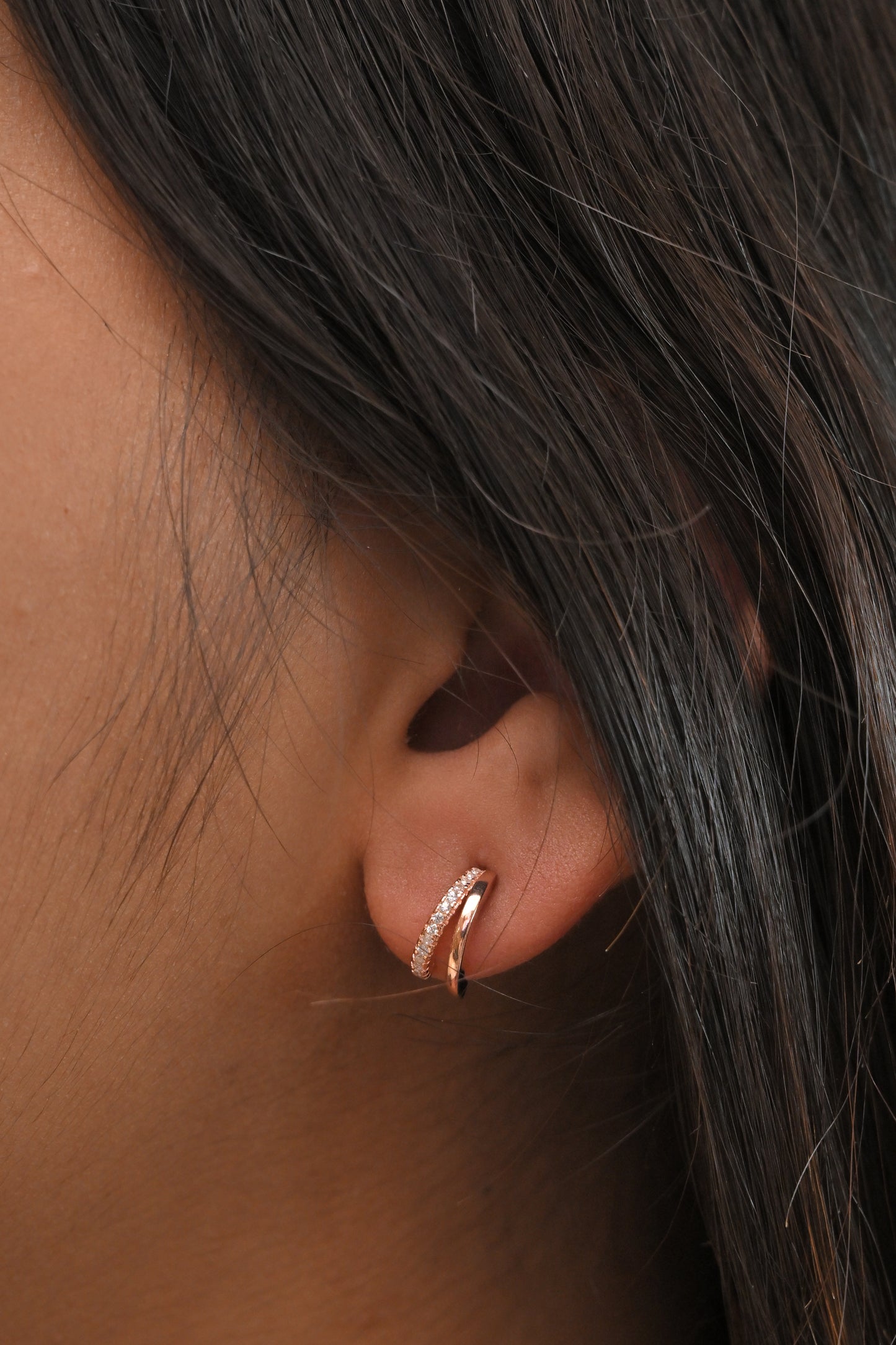 925 silver double row huggie hoop earrings