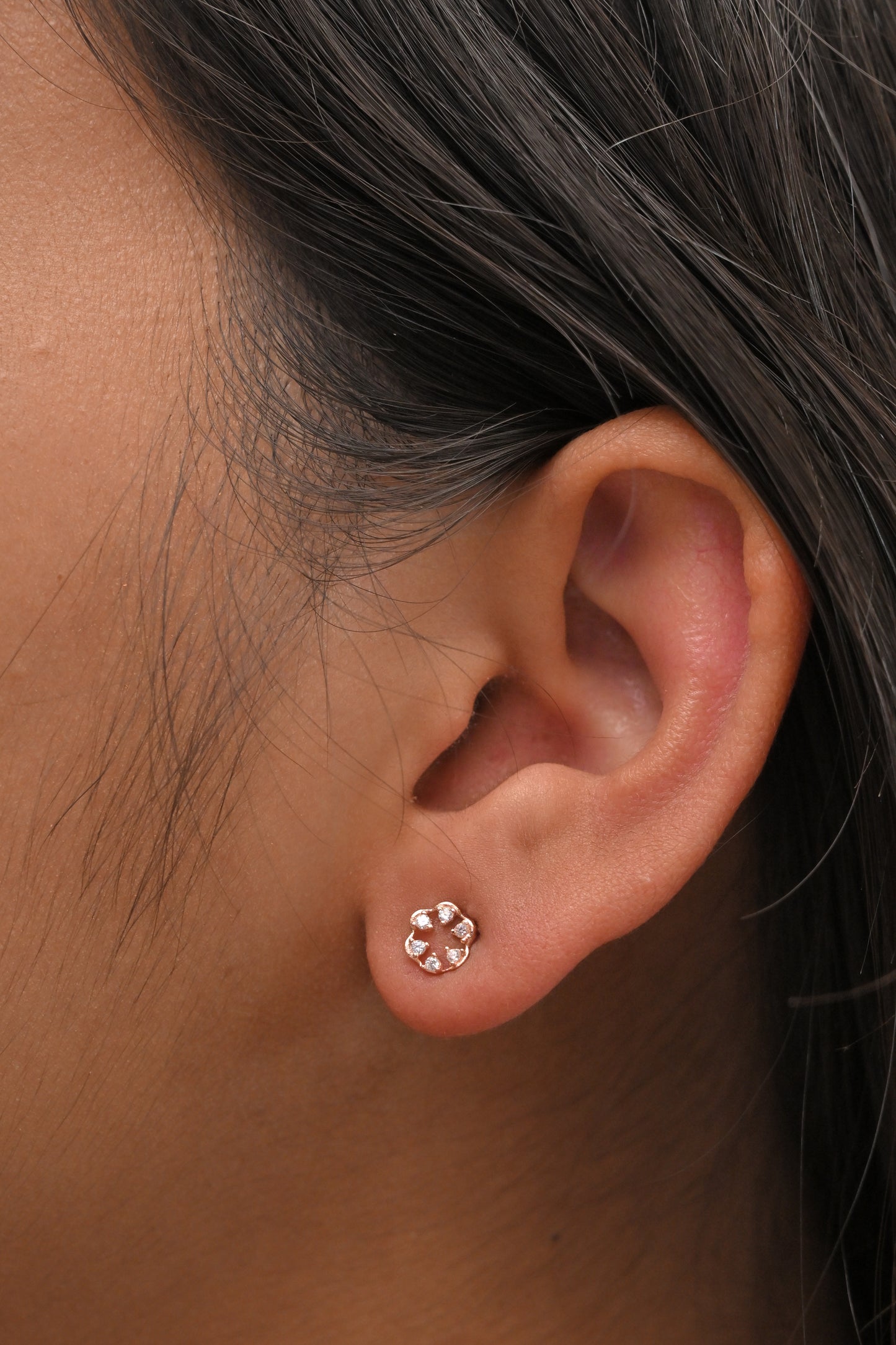 925 silver rose gold halo cz stud earrings