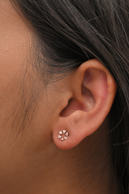 925 Silver Rose Gold Halo CZ Stud Earrings