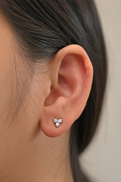 Silver Triple CZ Cluster Stud Earrings