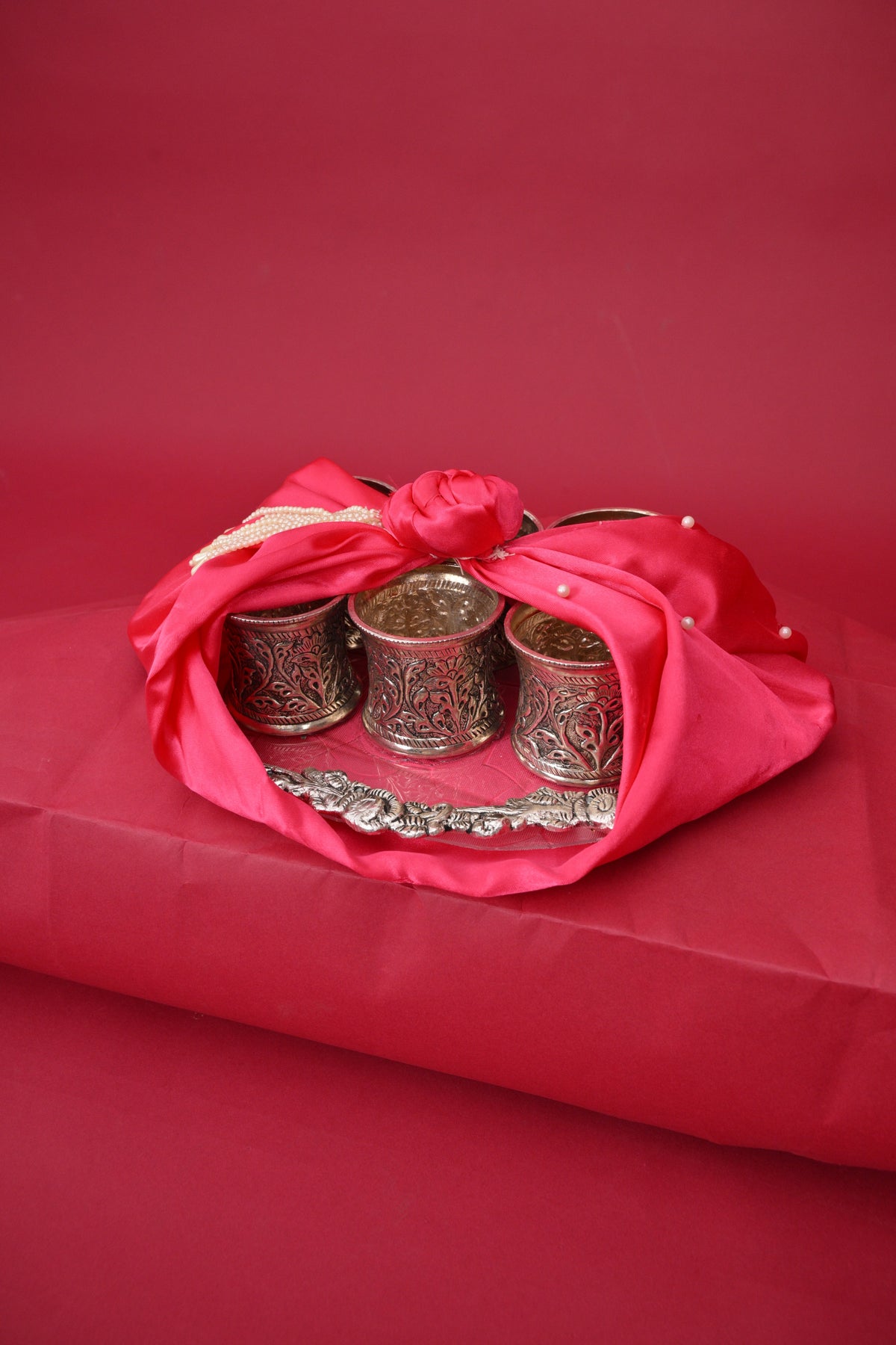 german silver glass set with decorative tray
