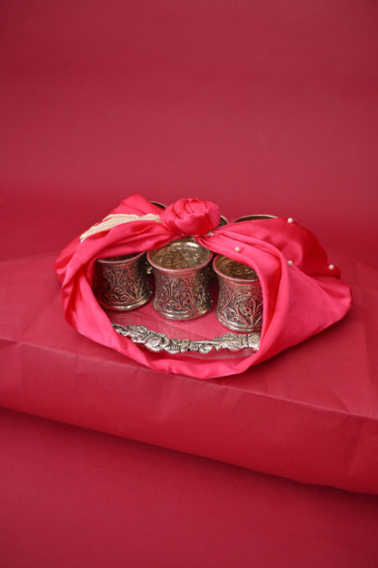 German Silver Glass Set with Decorative Tray
