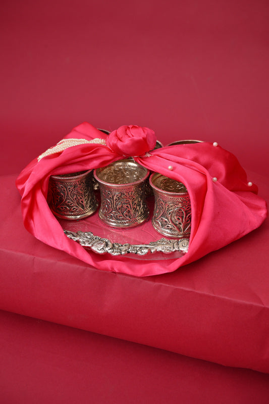 German Silver Glass Set with Decorative Tray