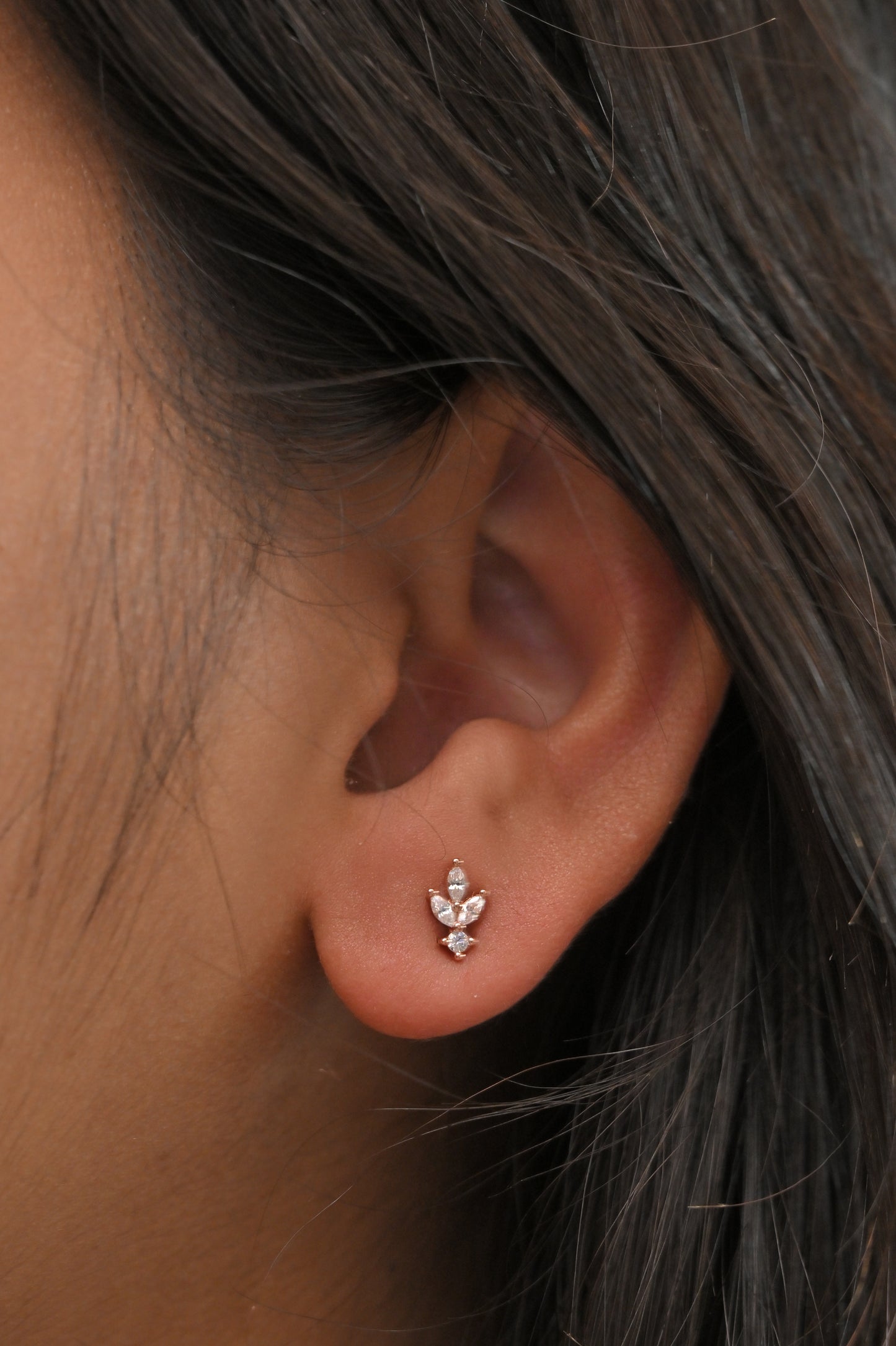 925 silver rose gold leaf cz stud earrings