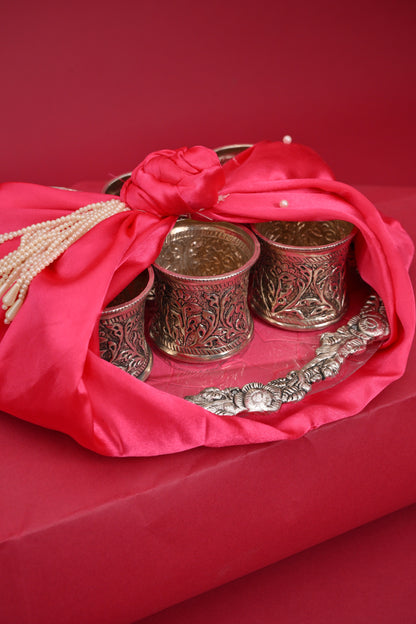 German Silver Glass Set with Decorative Tray
