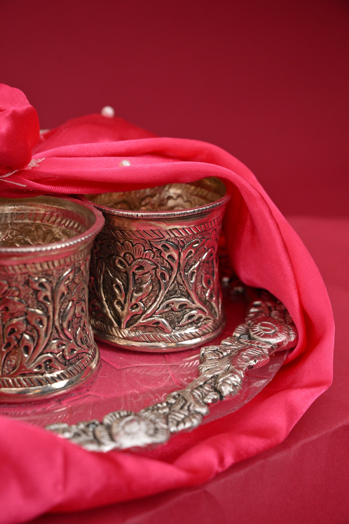 german silver glass set with decorative tray